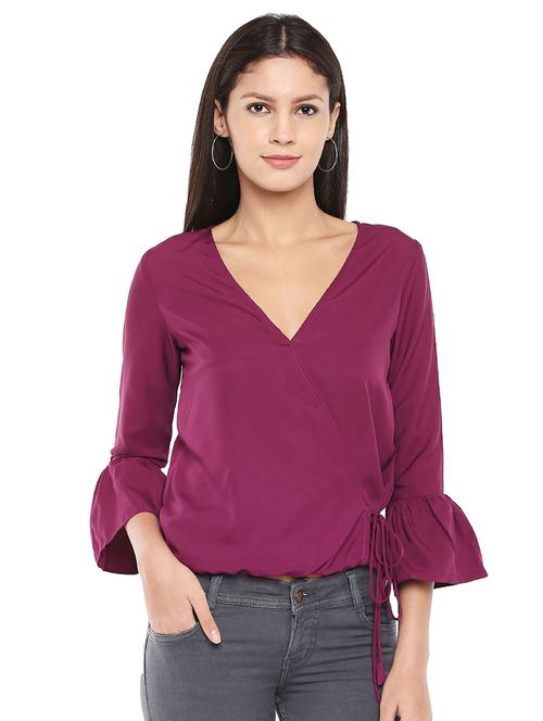faux overlap blouson top - 16460450 - Standard Image - 1