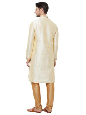 beige pure silk kurta pyjama set - 16461909 - Standard Image - 3