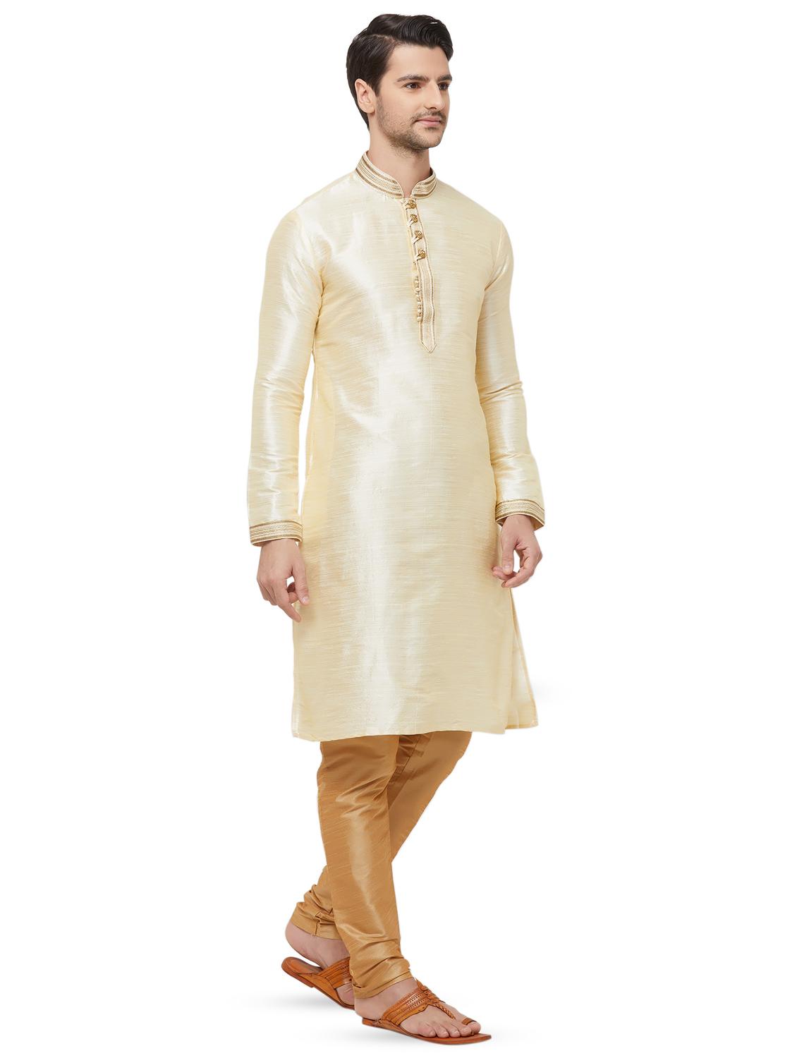 beige pure silk kurta pyjama set - 16461909 - Zoom Image - 2