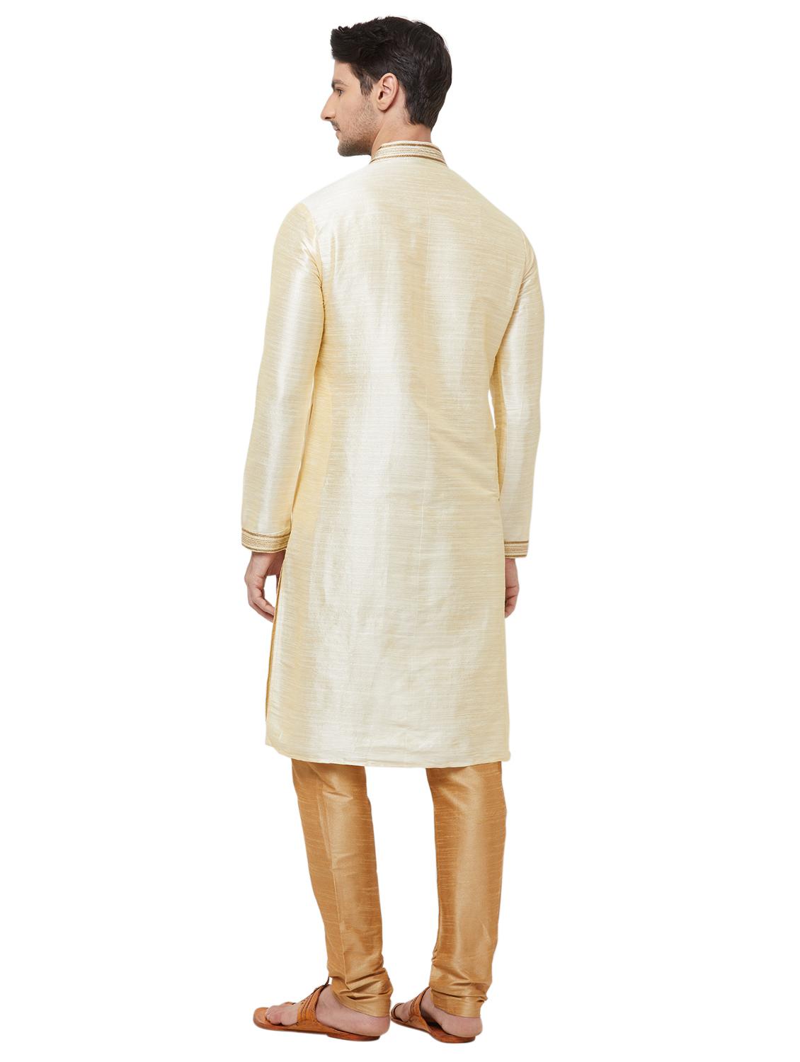 beige pure silk kurta pyjama set - 16461909 - Zoom Image - 3