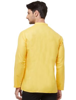 yellow solid short kurta - 16462329 - Standard Image - 3