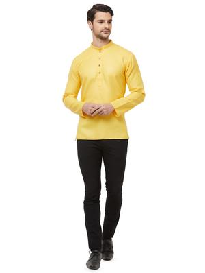 yellow solid short kurta - 16462329 - Standard Image - 4