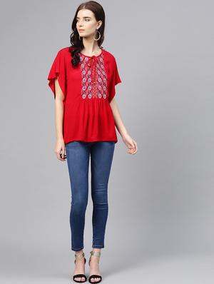 red rayon regular top - 16463198 - Standard Image - 4