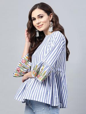floral embroidered striped top - 16463216 - Standard Image - 2