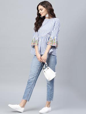 floral embroidered striped top - 16463216 - Standard Image - 4