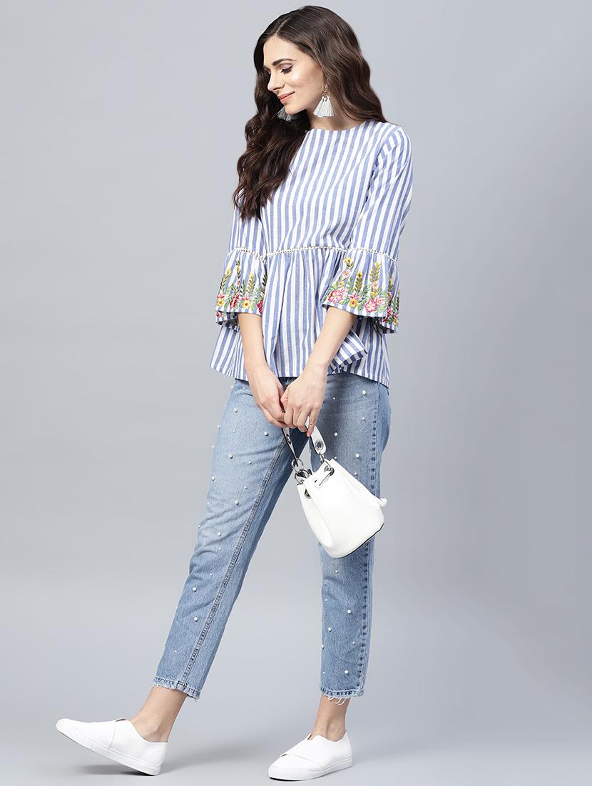 floral embroidered striped top - 16463216 - Zoom Image - 4