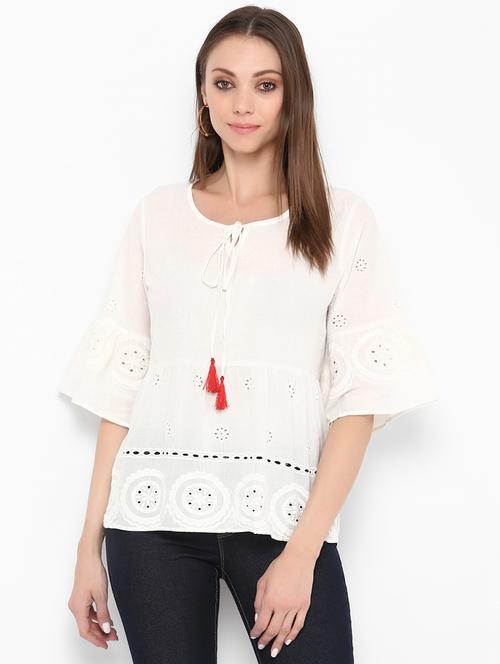 tassel tie up schiffli tunic - 16463228 - Standard Image - 1