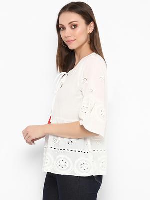 tassel tie up schiffli tunic - 16463228 - Standard Image - 2