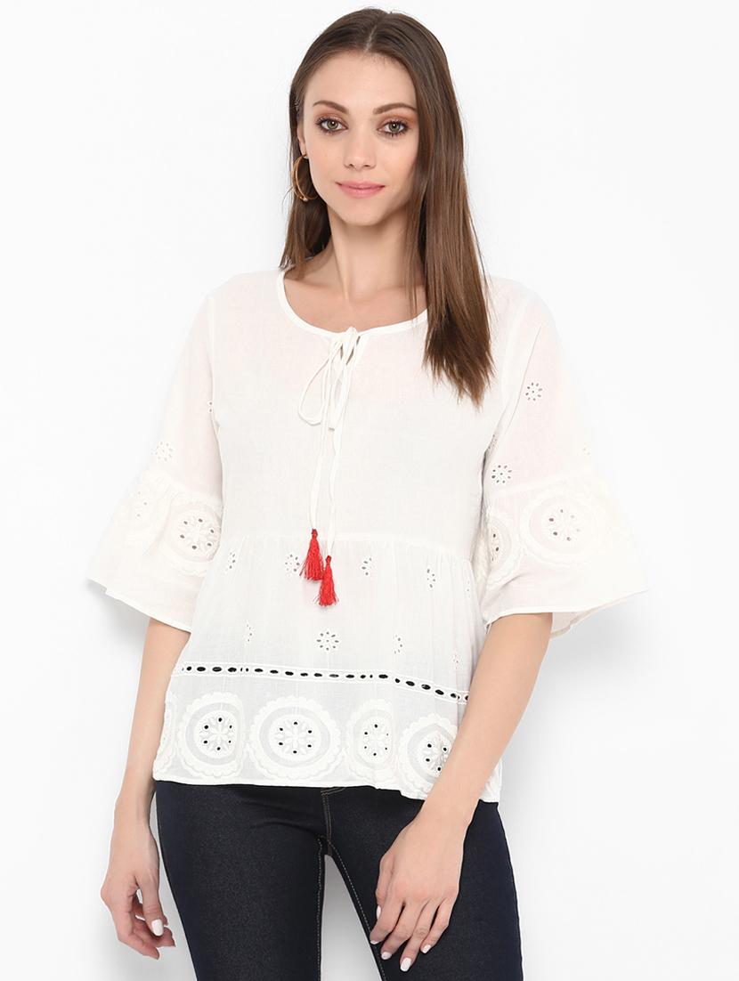 tassel tie up schiffli tunic - 16463228 - Zoom Image - 1