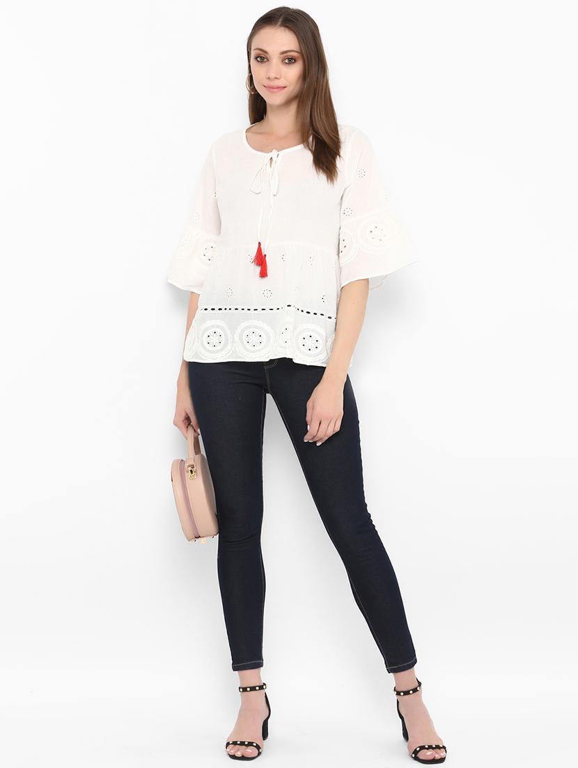 tassel tie up schiffli tunic - 16463228 - Zoom Image - 4