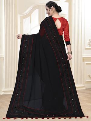embroidered solid saree with blouse - 16463747 - Standard Image - 2