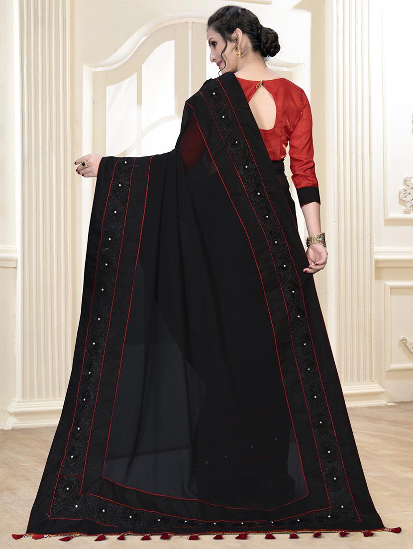 embroidered solid saree with blouse - 16463747 - Zoom Image - 2