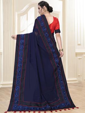 embroidered solid saree with blouse - 16463748 - Standard Image - 2