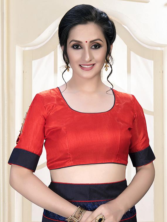 embroidered solid saree with blouse - 16463748 - Zoom Image - 3