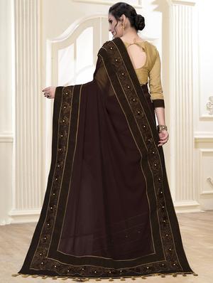 embroidered solid saree with blouse - 16463749 - Standard Image - 2