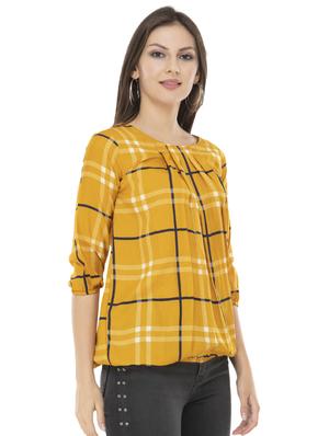 round neck plaid checks top - 16464517 - Standard Image - 2