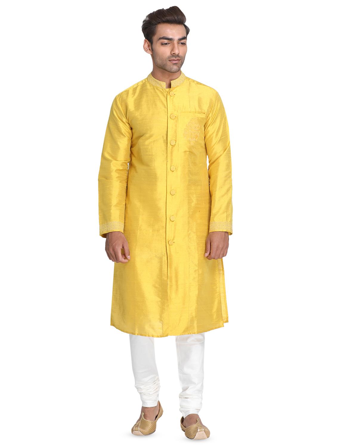 yellow embroidered long kurta - 16466179 - Zoom Image - 1