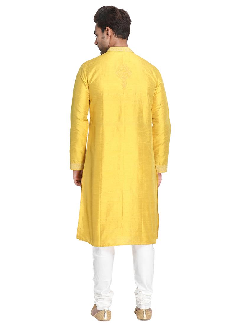 yellow embroidered long kurta - 16466179 - Zoom Image - 3