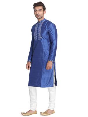 dark blue solid long kurta with embroidered neckline - 16466210 - Standard Image - 2