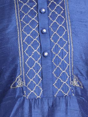 dark blue solid long kurta with embroidered neckline - 16466210 - Standard Image - 4