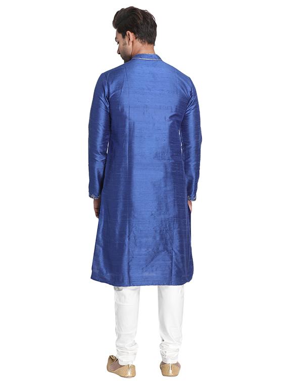 dark blue solid long kurta with embroidered neckline - 16466210 - Zoom Image - 3