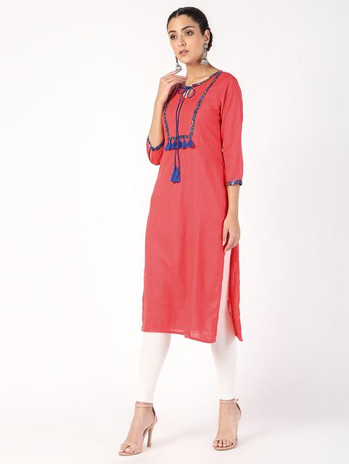 tassels solid straight kurta - 16466291 - Standard Image - 1