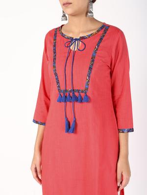 tassels solid straight kurta - 16466291 - Standard Image - 4