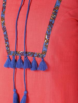 tassels solid straight kurta - 16466291 - Standard Image - 5