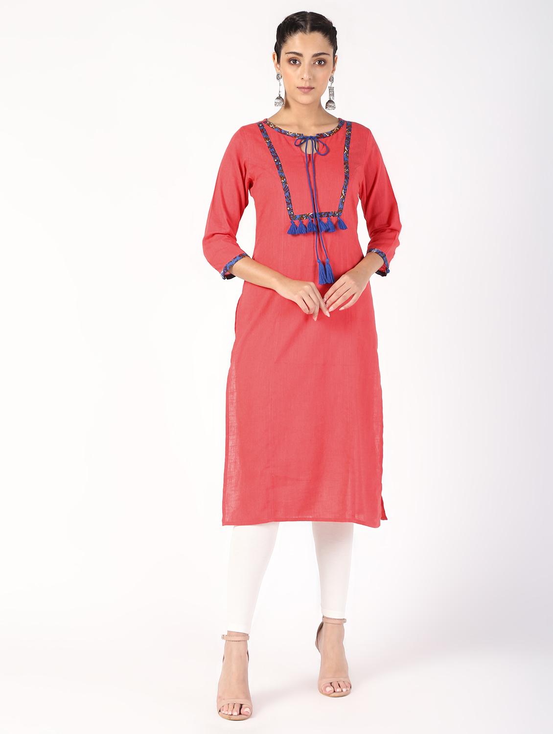 tassels solid straight kurta - 16466291 - Zoom Image - 2