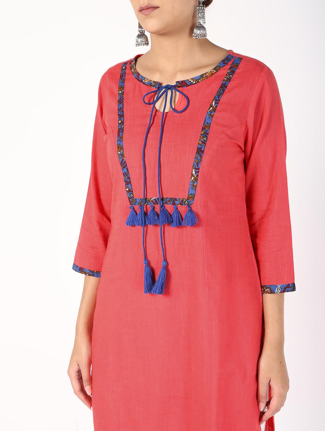 tassels solid straight kurta - 16466291 - Zoom Image - 4