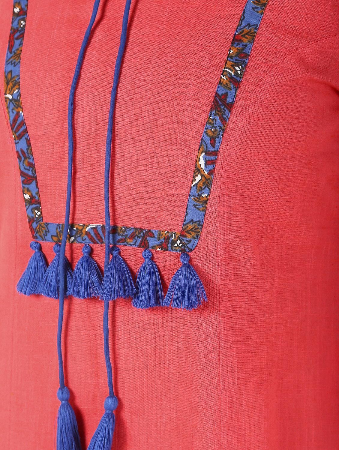 tassels solid straight kurta - 16466291 - Zoom Image - 5