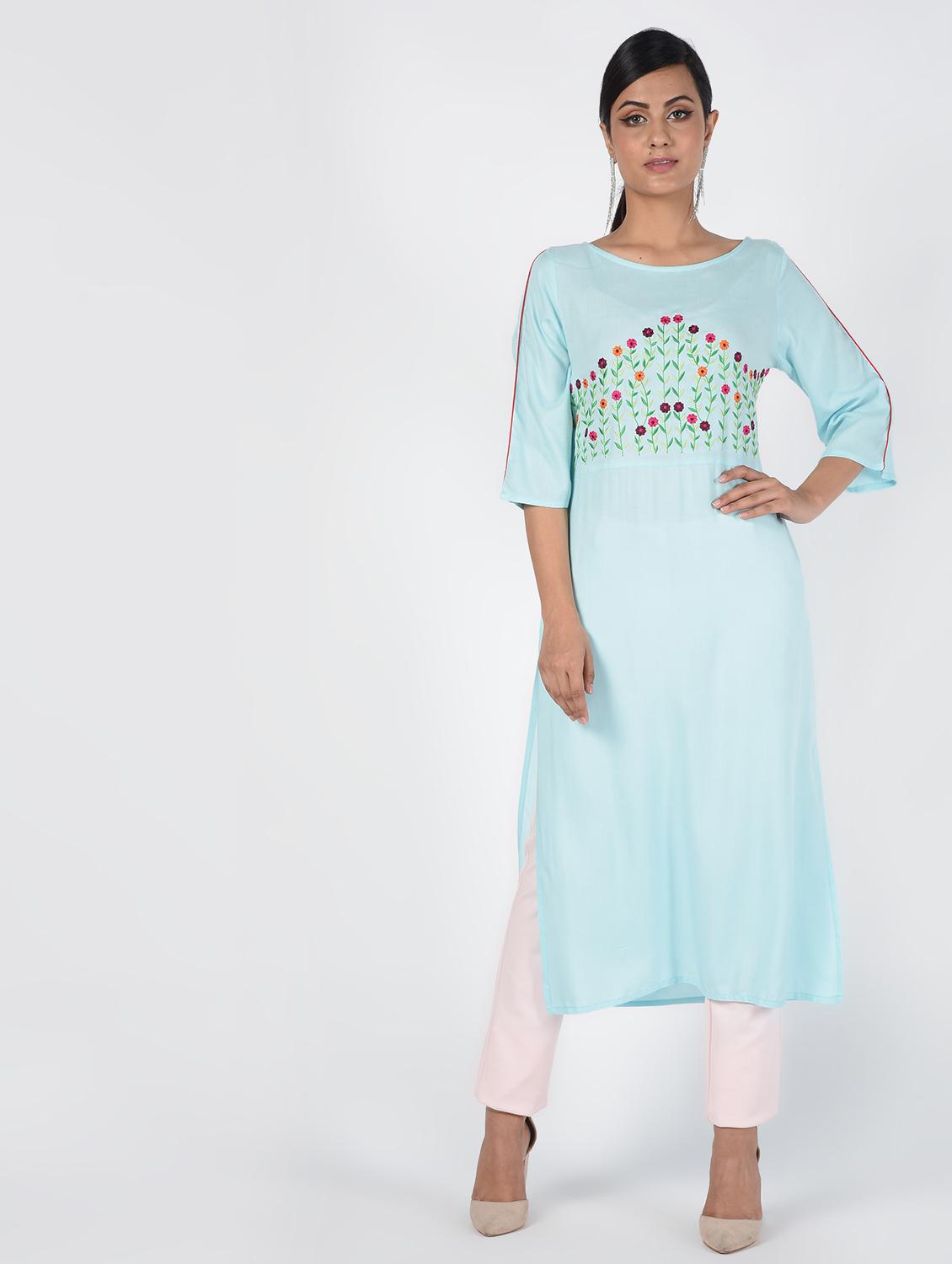 embroidered straight kurta - 16466307 - Zoom Image - 2