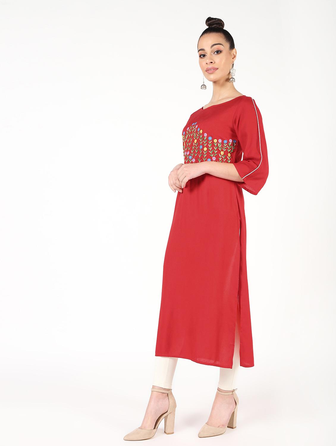 embroidered straight kurta - 16466309 - Zoom Image - 2