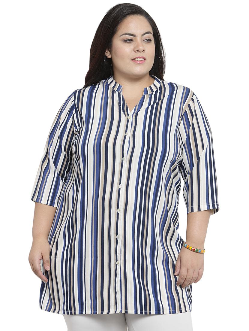 mandarin neck striped tunic - 16466514 - Zoom Image - 1