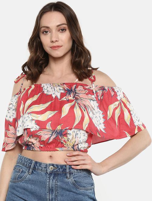 shoulder tie knot pin dot crop top - 16466673 - Standard Image - 1