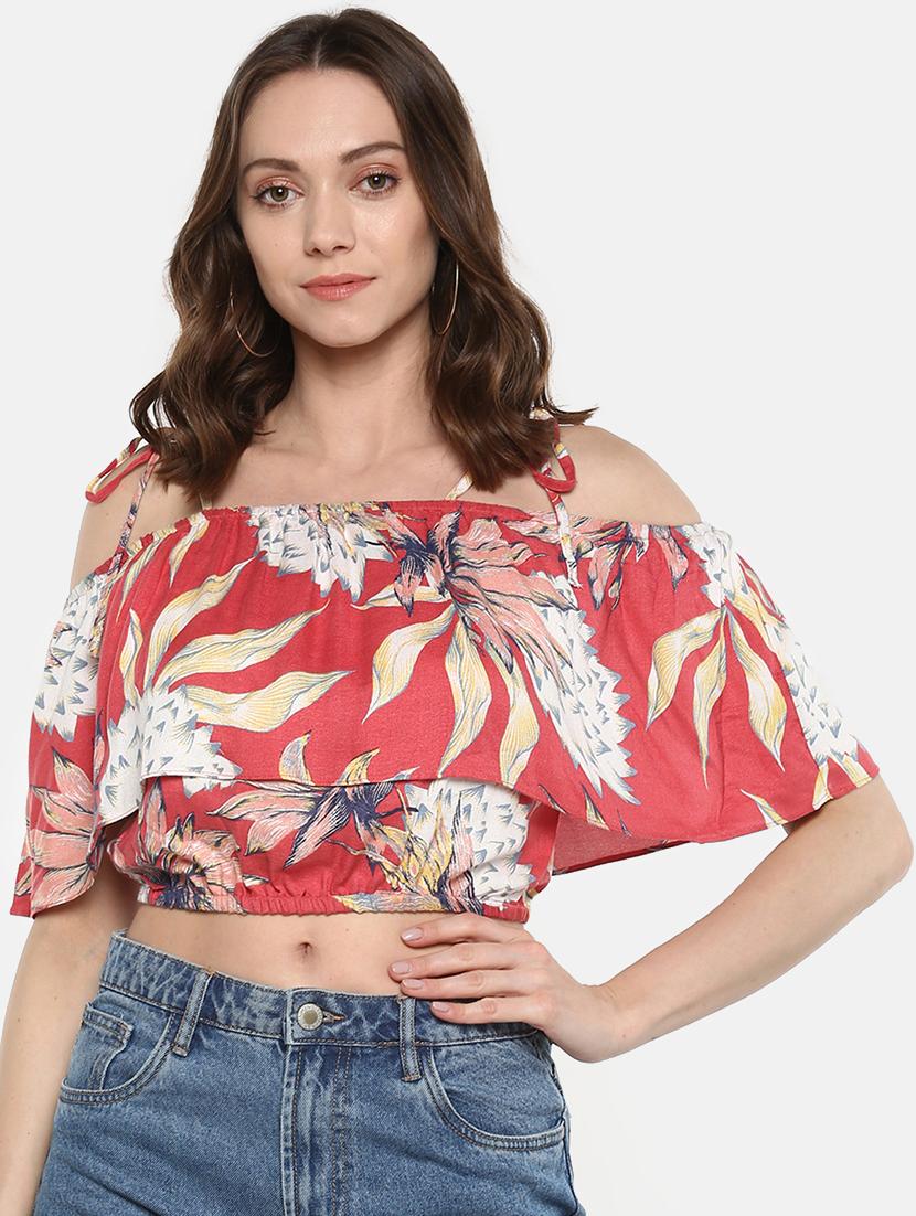 shoulder tie knot pin dot crop top - 16466673 - Zoom Image - 1