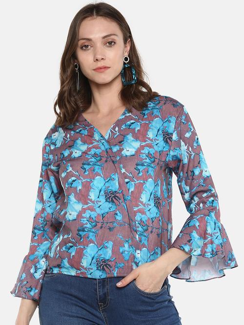 over lap neck bell sleeved top - 16466675 - Standard Image - 1