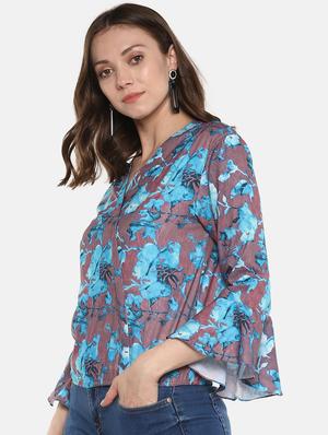 over lap neck bell sleeved top - 16466675 - Standard Image - 2