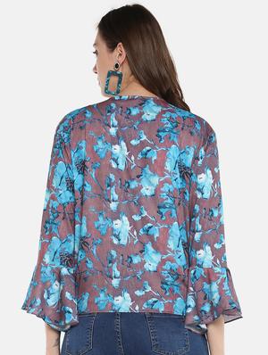 over lap neck bell sleeved top - 16466675 - Standard Image - 3