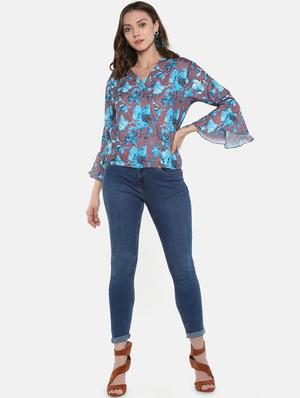 over lap neck bell sleeved top - 16466675 - Standard Image - 4