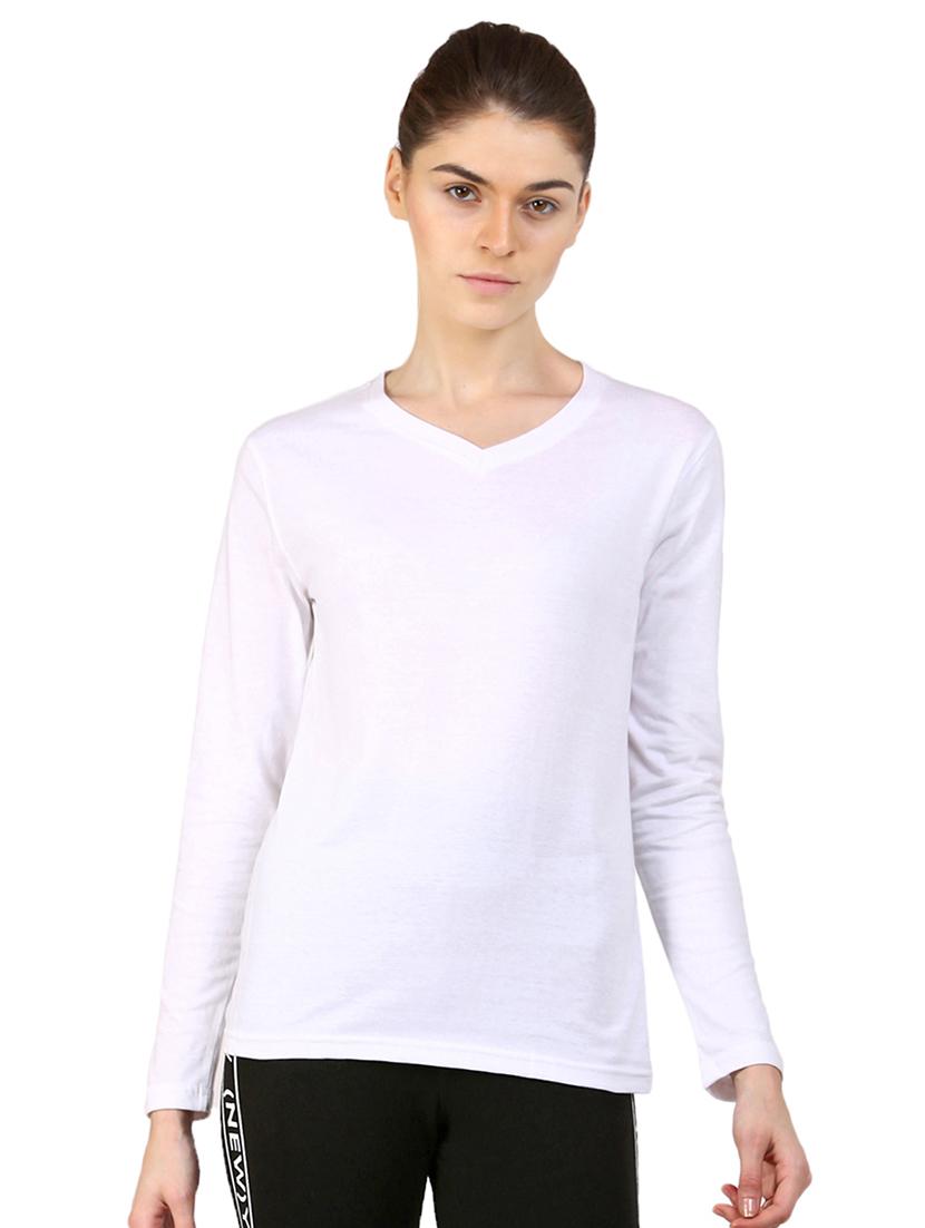 v neck long sleeved solid tee - 16467936 - Zoom Image - 1
