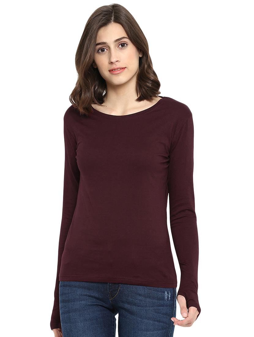 boat neck thumb hole sleeved tee - 16468279 - Zoom Image - 1