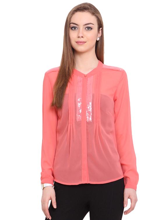 concealed placket pleated sequins shirt - 16468383 - Zoom Image - 1