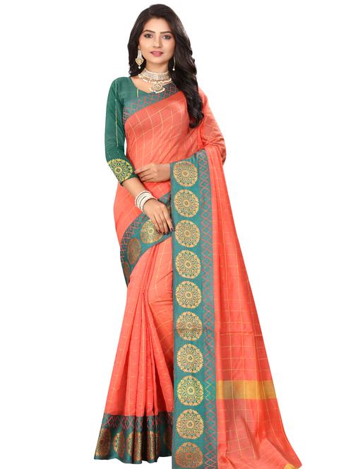 bordered chanderi saree with blouse - 16468635 - Standard Image - 1