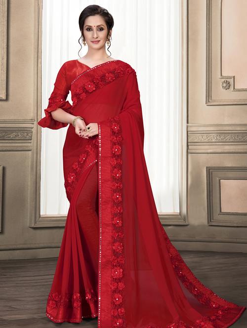 ribbon embroidered border saree with blouse - 16470298 - Standard Image - 1