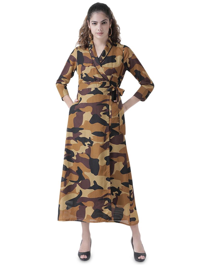 overlap neck camouflage wrap dress - 16470517 - Zoom Image - 1