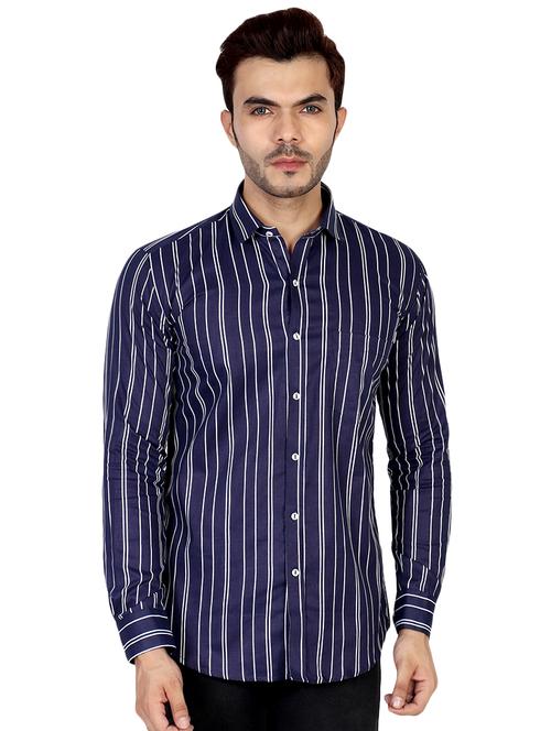 navy blue striped casual shirt - 16470624 - Standard Image - 1