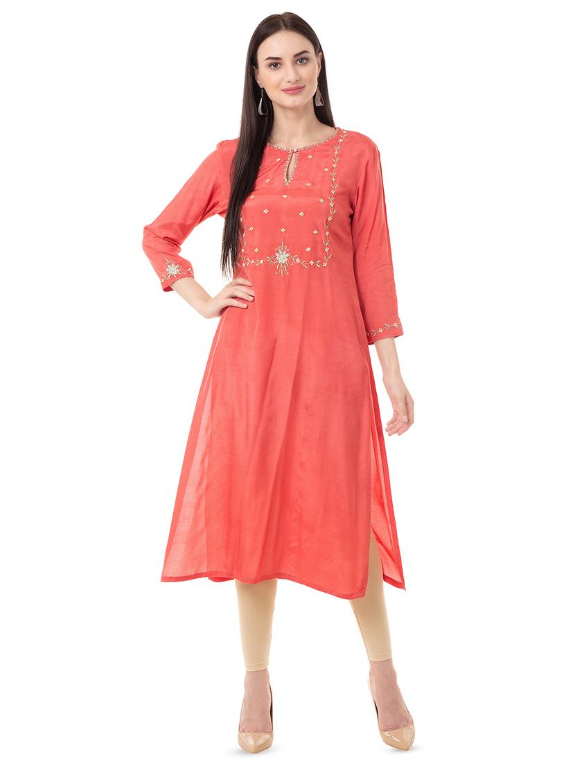 embroidered straight kurta - 16471210 - Zoom Image - 1