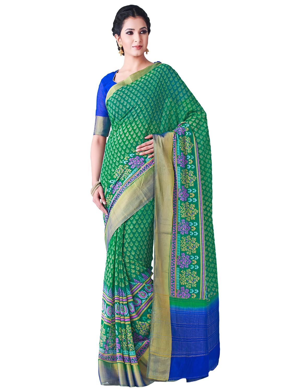 printed banarasi saree with blouse - 16471544 - Zoom Image - 1