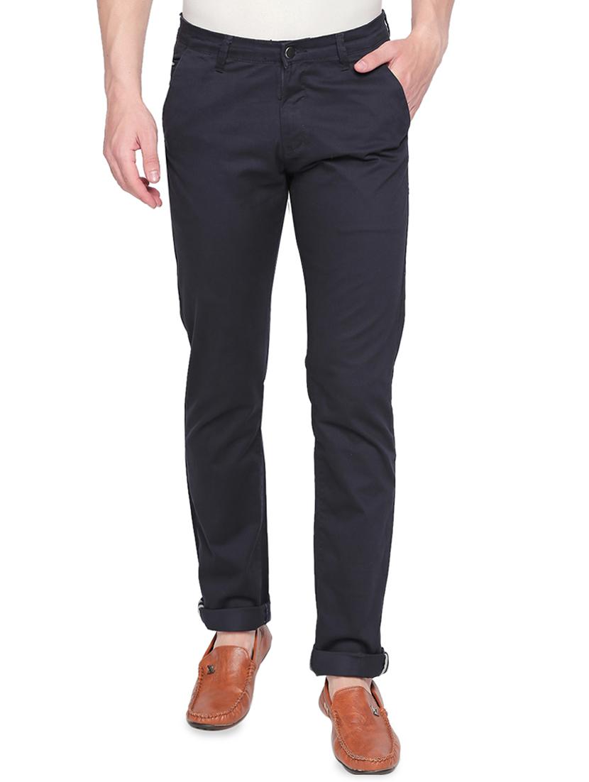navy blue solid chinos - 16472366 - Zoom Image - 1